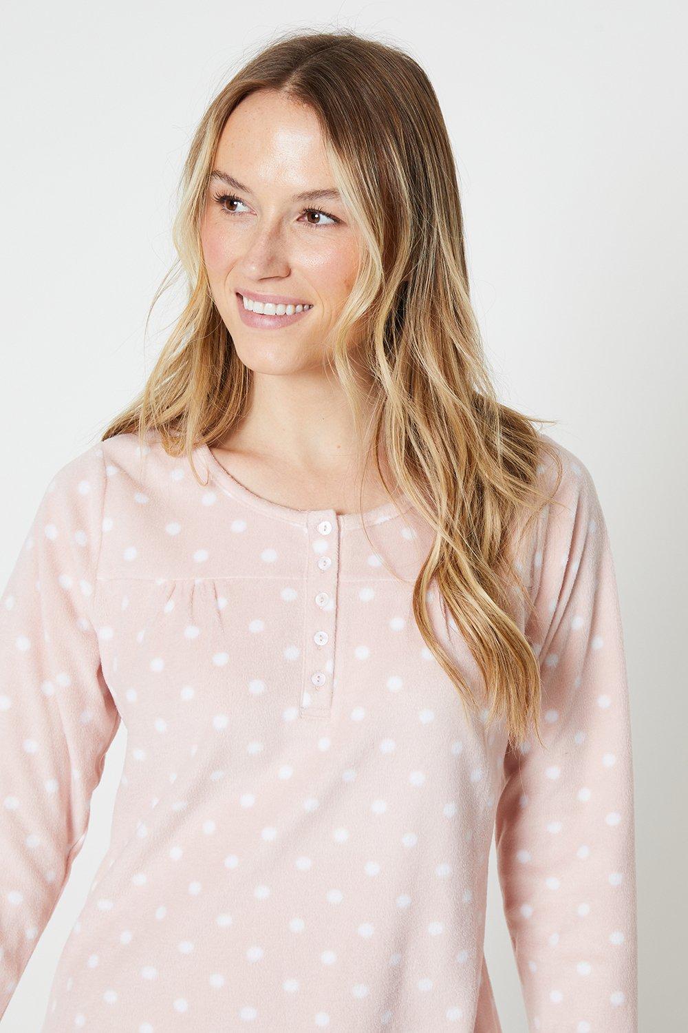 Nightwear | Classic Fleece Spot Nightdress | Debenhams